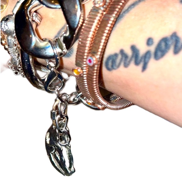 Double sided Antique Sliver 3D Sabertooth Tiger Skull Large Chain Link Bracelet - Picture 7 of 15